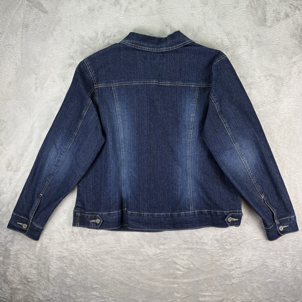 Baccini Women's XL Denim Jean‎ Jacket Classic Blue Button Front Stretch Pockets - Picture 3 of 7